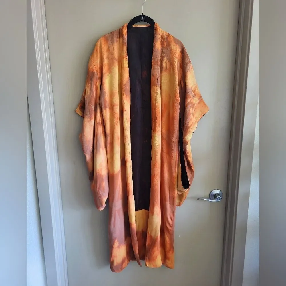 Vintage Silk Kimono – Hand-Dyed “Fire